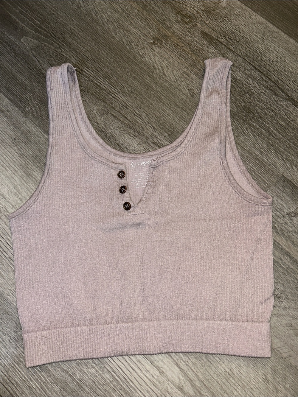 By Together Ribbed Scoop Crop Tank in Dusty Mauve with Button Trim
